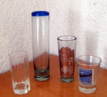 Different sized tequila shooters